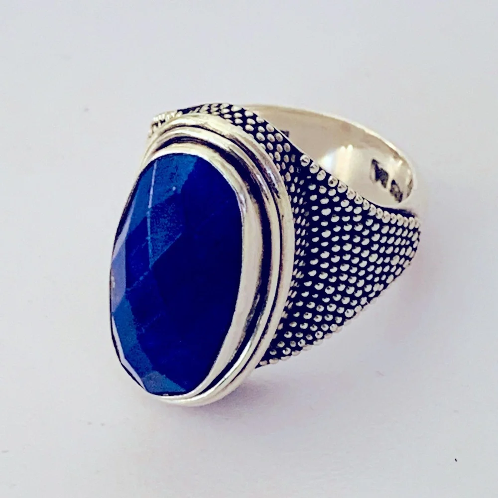 Vintage BA Suarti Sterling Silver Ring Faceted Lapis Lazuli Stone Size 6 US